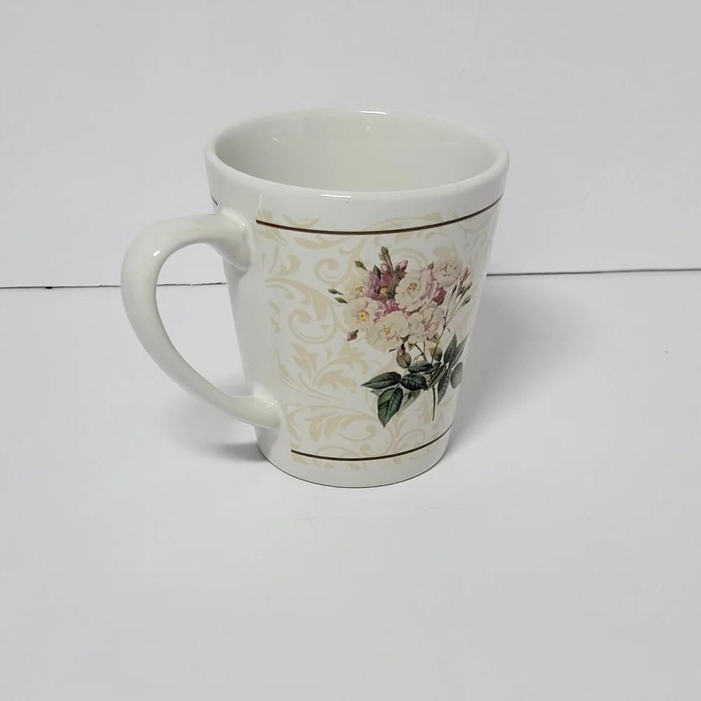 Hallmark‎ Mug White Pink Rose Flower Floral Bouquet Scroll Coffee Cup Vintage
